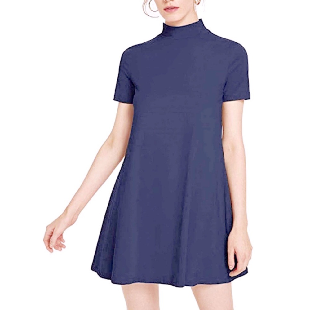 ZENANA OUTFITTERS Sz L Navy Shirt Sleeve Mock Neck Swing Dress
